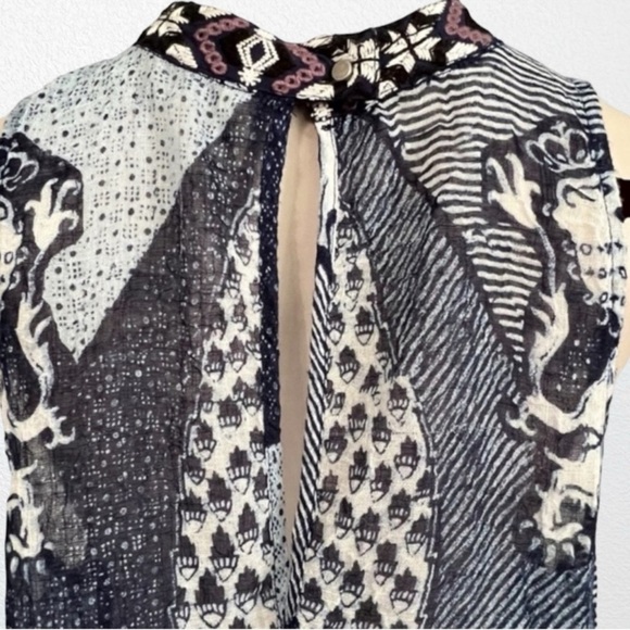 Free People Boho Festival Beachy Baby Ride Easy Elephant Tank SZ S Blue/White - Picture 9 of 12